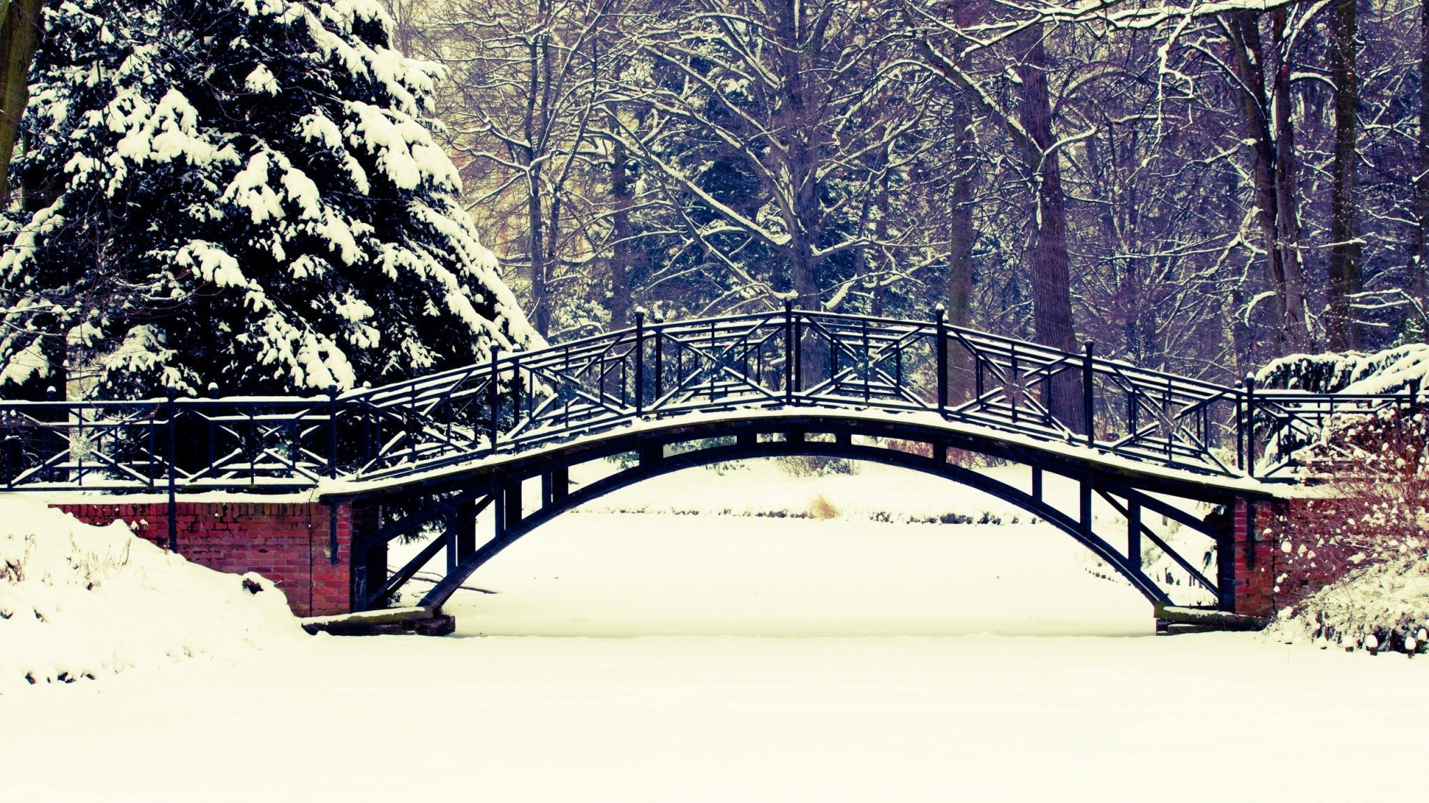 Зимний пейзаж с мостиком